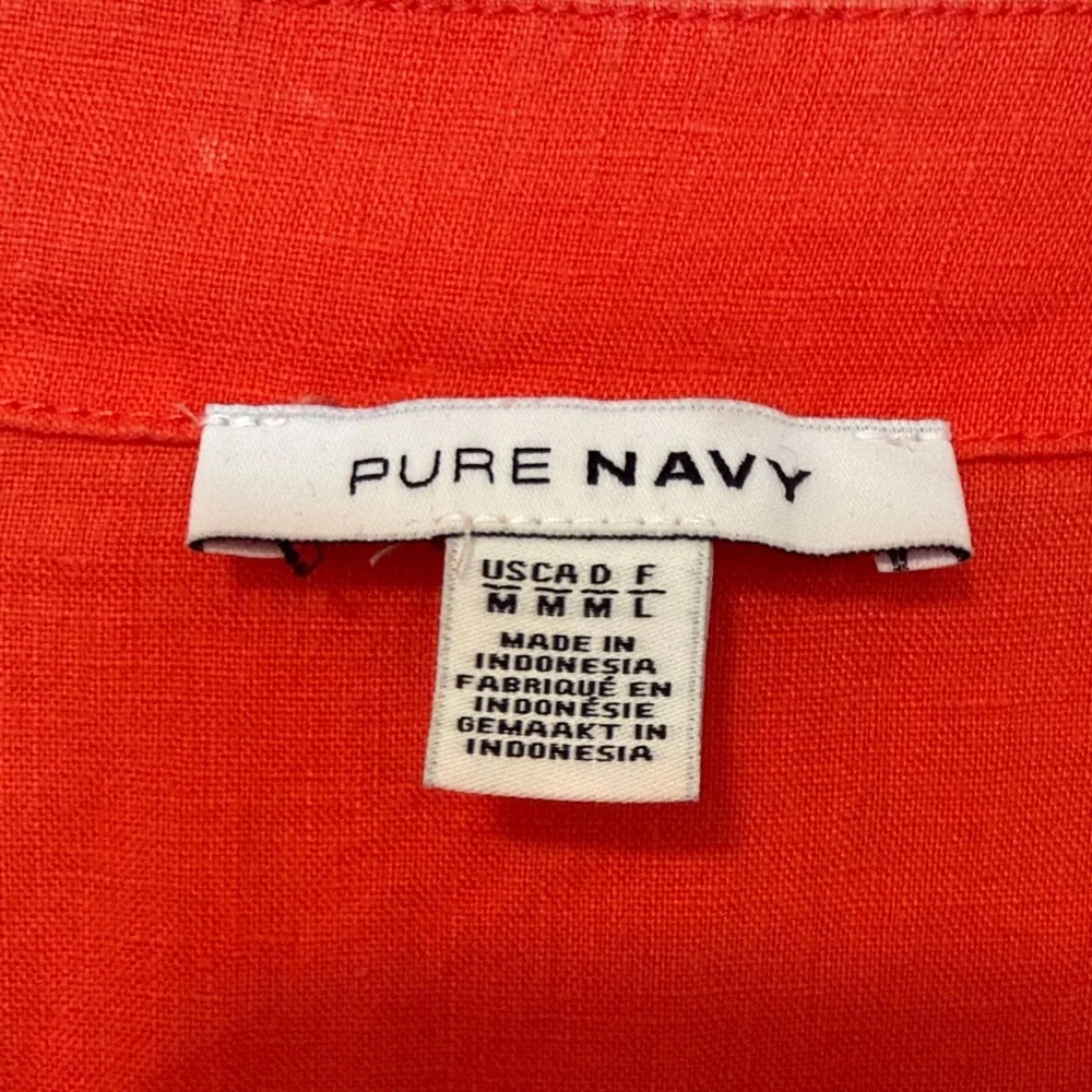 Pure Navy Linen Wrap-Style Orange Blouse - Picture 5 of 7